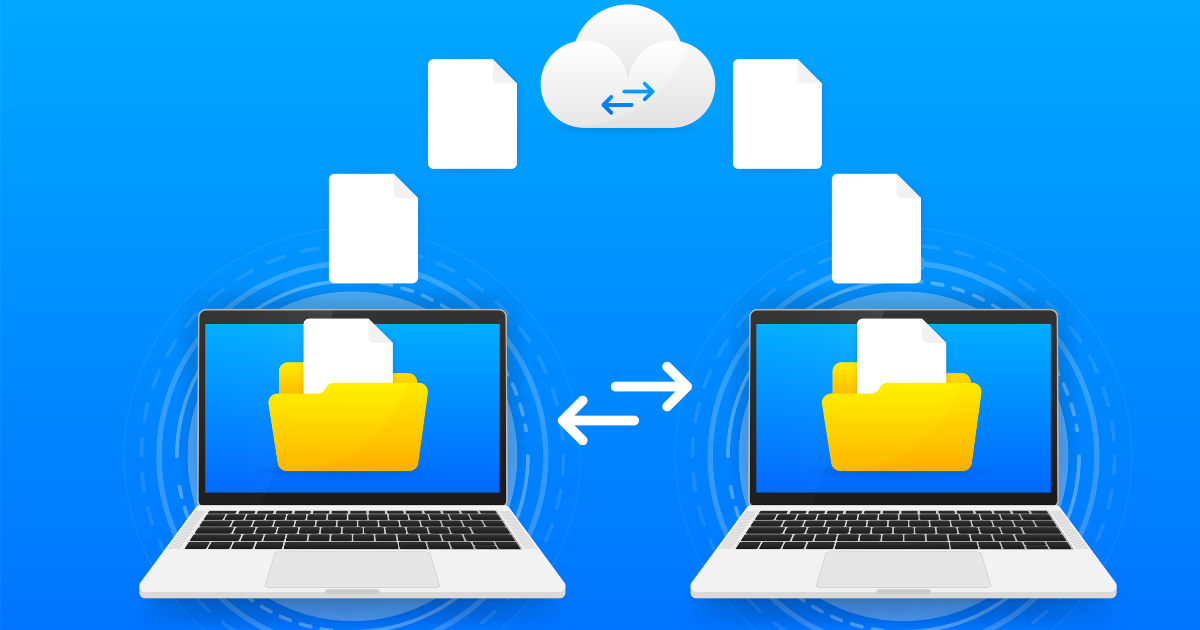 Two laptops use Secure Copy Protocol to transfer folders between them.