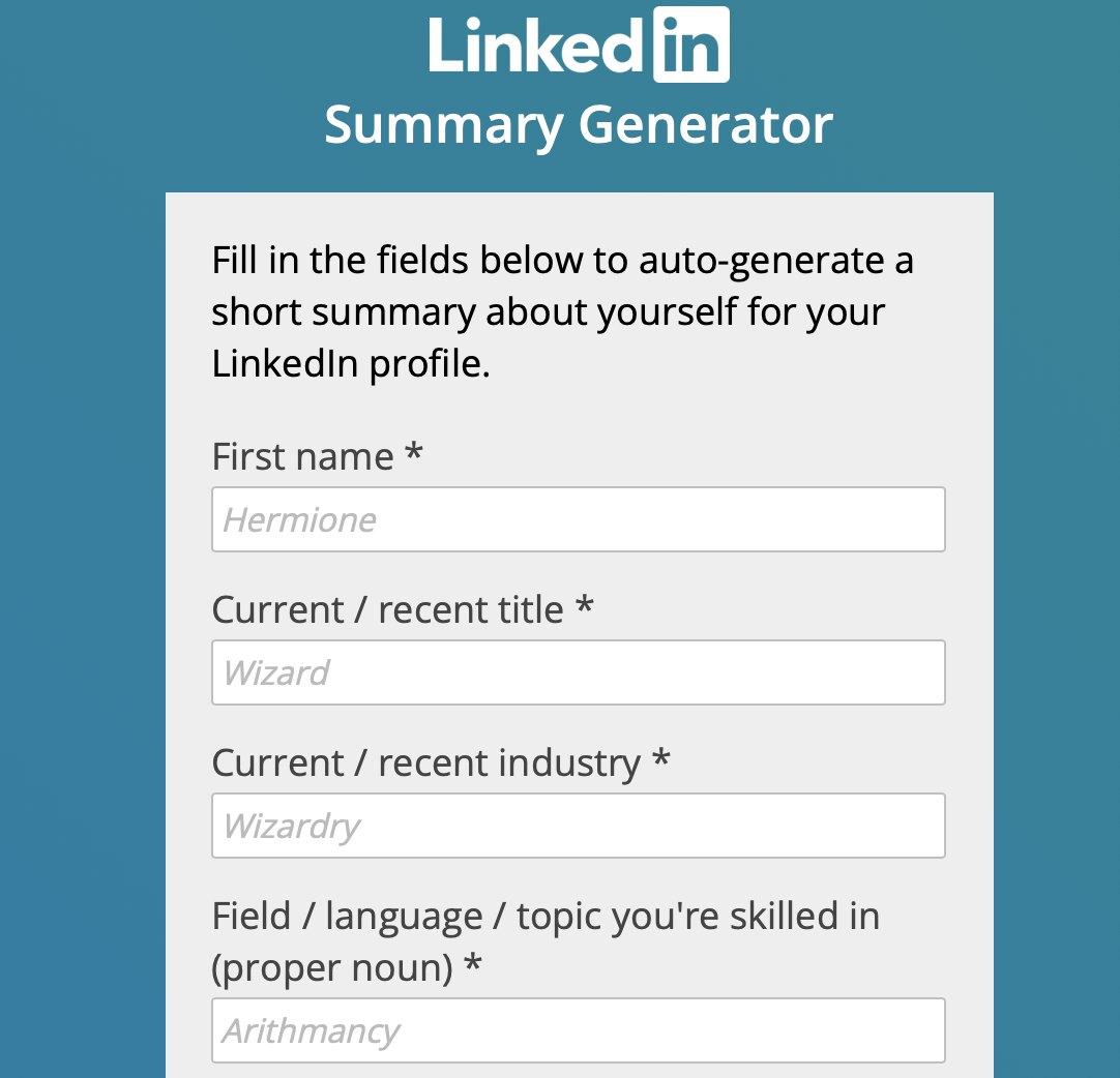 Linkedin summary generator - screenshot.