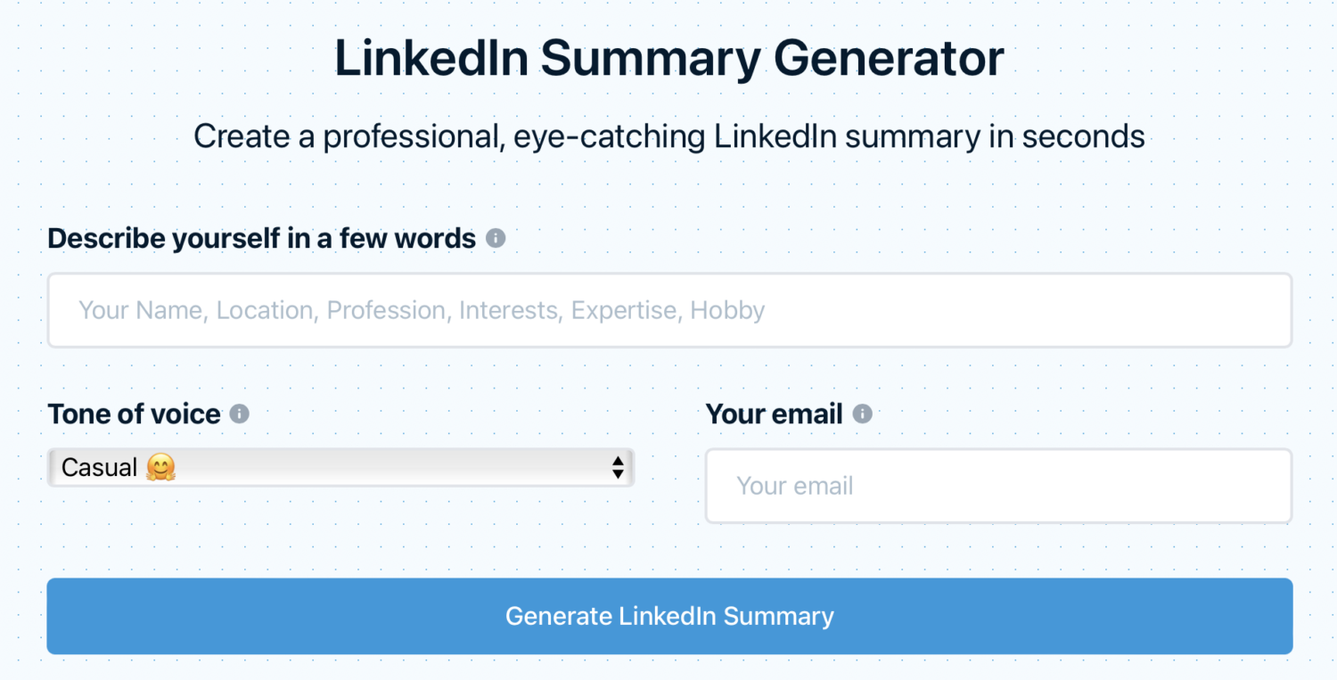 A screenshot of the linkedin summary generator mention.