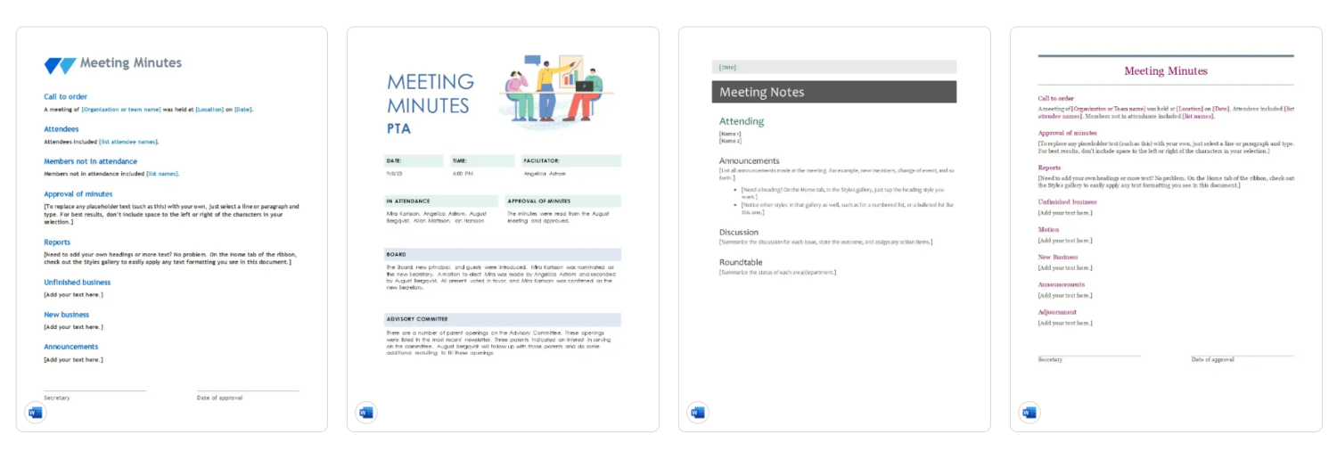 A sample meeting agenda template from Microsoft 365.