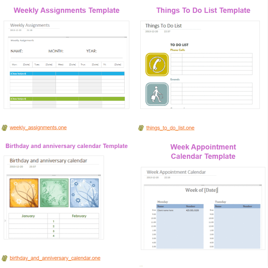 OneNote Gem templates