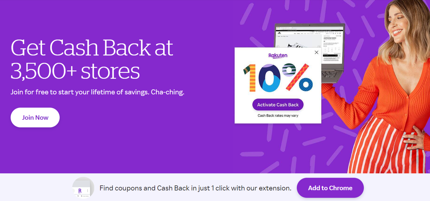 Rakuten coupon and cashback platform offering cash back at 3000  stores.