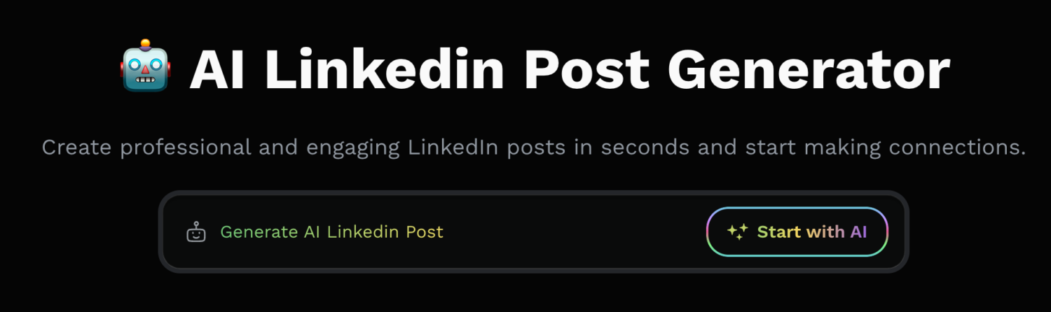 The ai linkedin post generator on a black background.