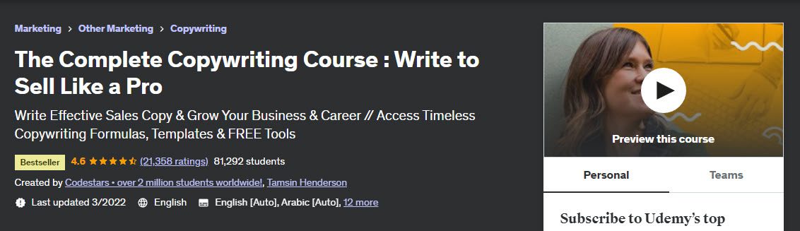 The Complete Copywriting Course Udemy