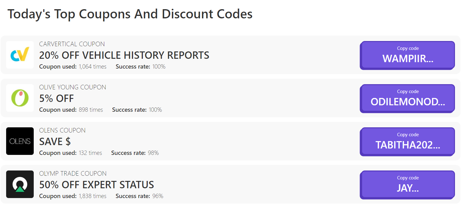 Wethrift displays a comprehensive list of coupons and discount codes.