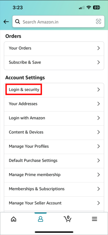 Amazon account settings on an iphone.