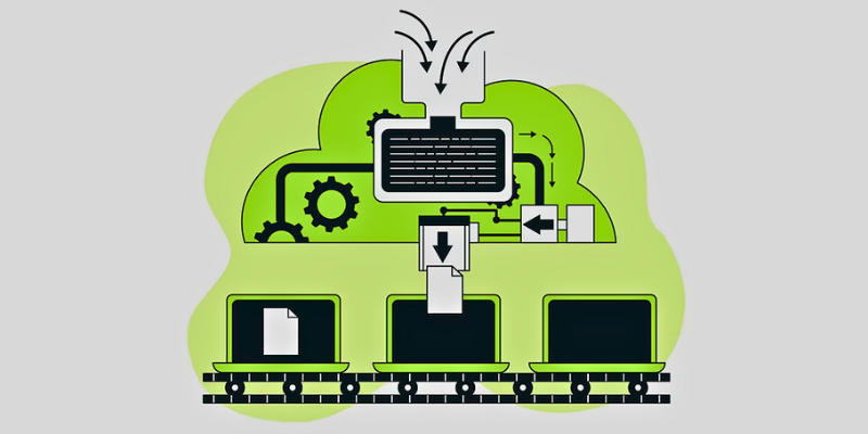 An illustration of a green machine with gears on it.