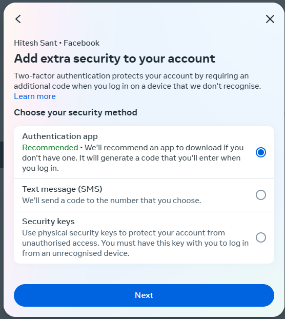 Add extra security to your account.