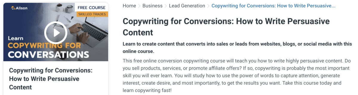 Copywriting for Conversions | Alison