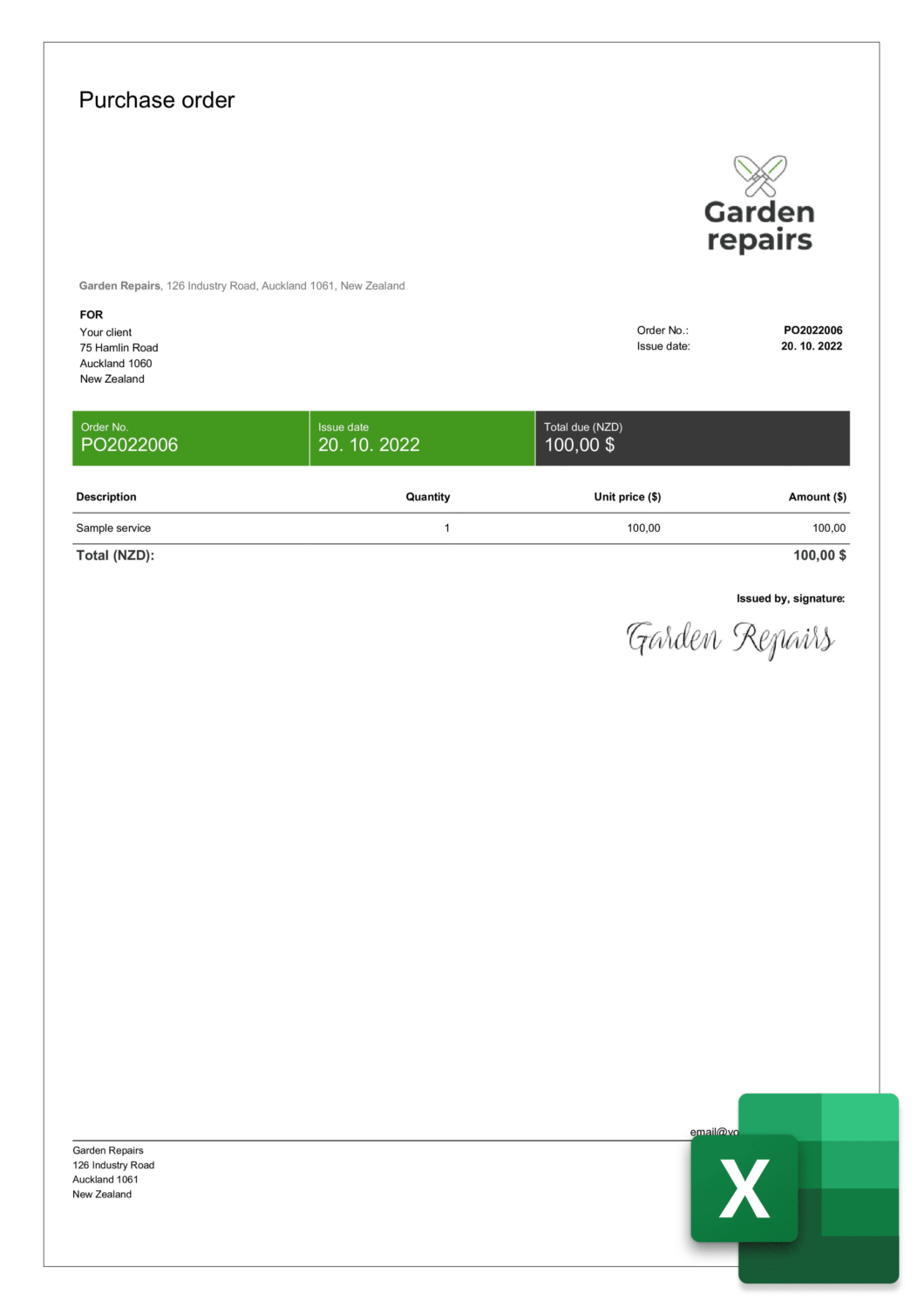 Gardener invoice template that includes purchase order templates.