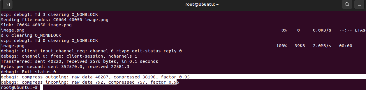 A screenshot of a computer screen displaying a Secure Copy Protocol (SCP) session with a list of files.