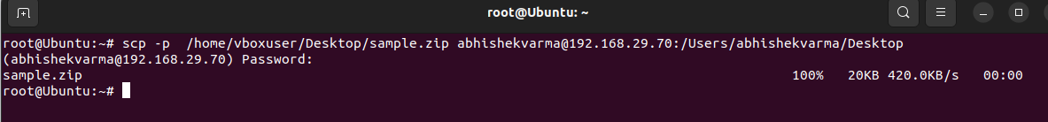 Ubuntu terminal - screenshot thumbnail with Secure Copy Protocol integration.