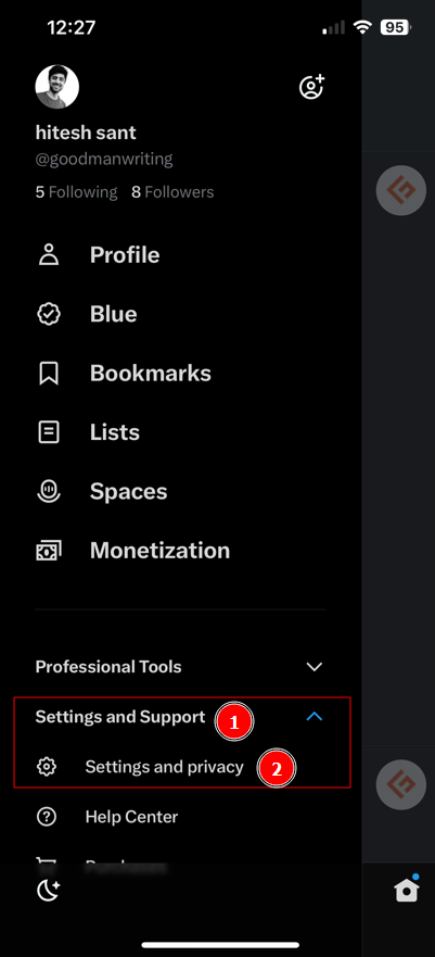 A screenshot of the social media settings on a phone.