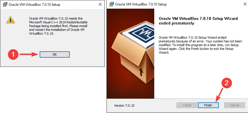 Close VirtualBox installation prompt