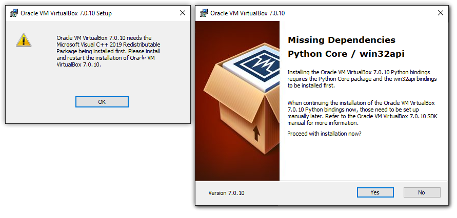 Microsoft visual c  , Python Core and win32api error while installing VirtualBox