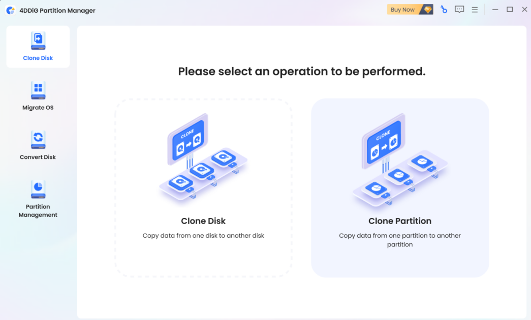 Tenorshare Clone Disk menu