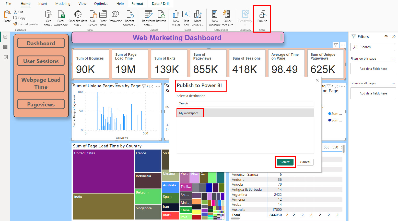 Publish Power BI workspace