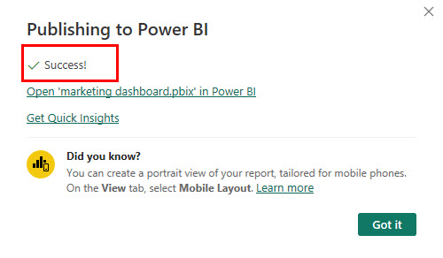 Publishing in Power BI