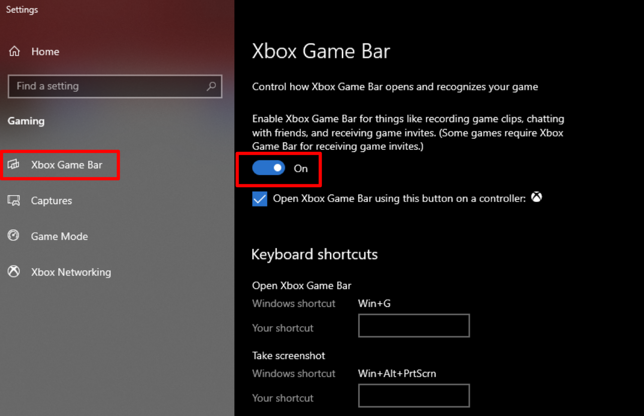 XBox Game Bar Recording Option