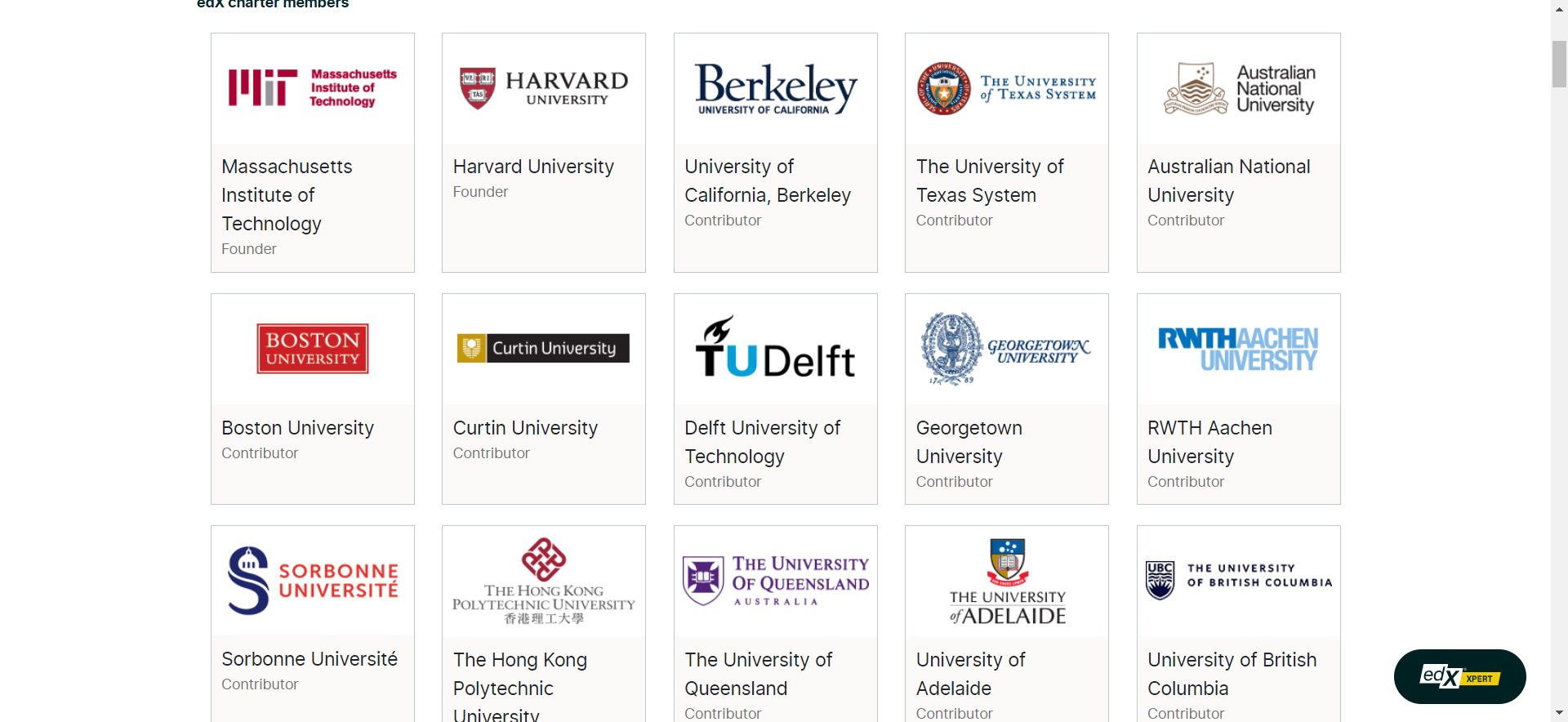 edX partner universities and instituitions