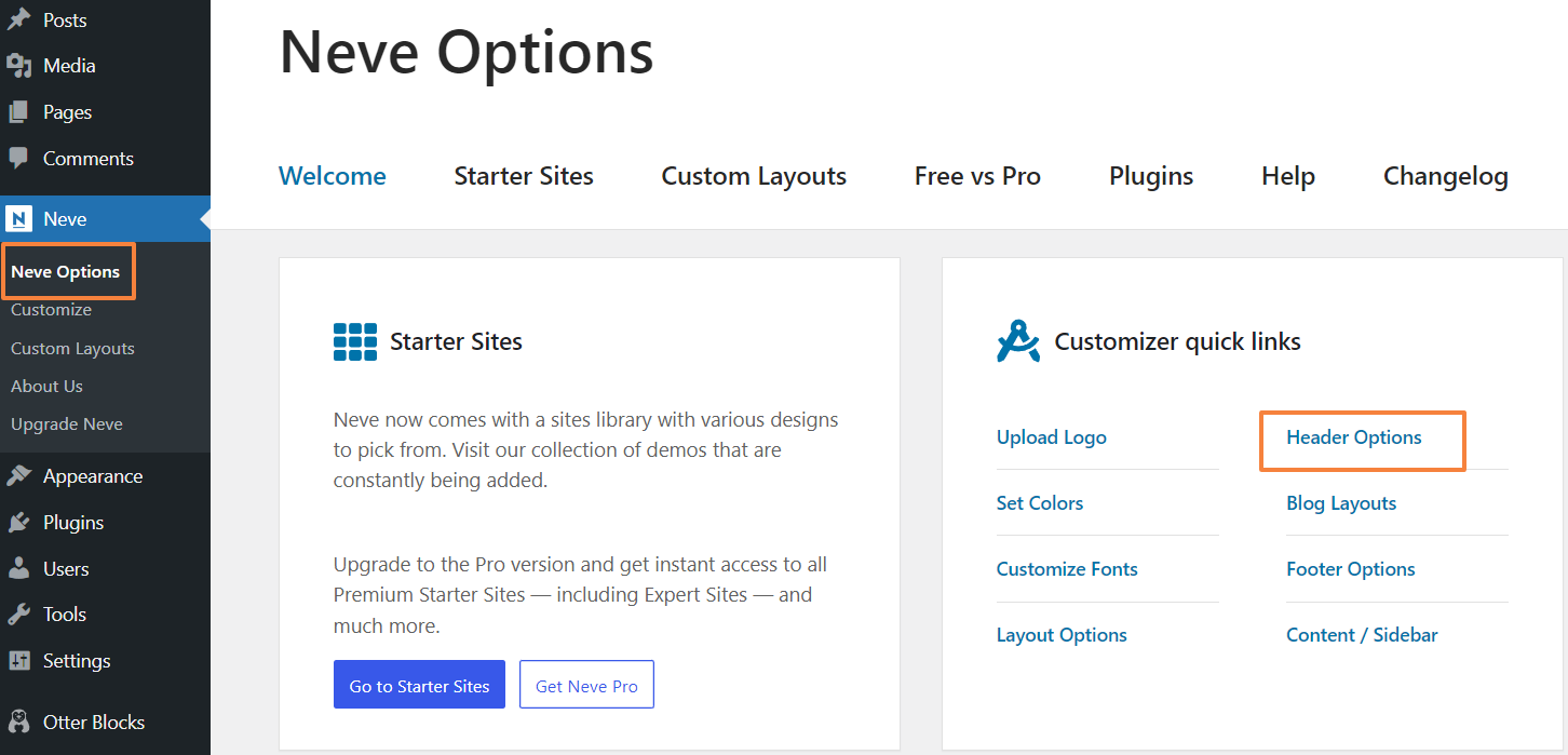 Neve-Header-Options