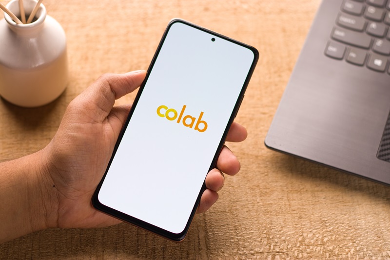 Assam, india - May 29, 2021 : Google Colab logo on phone screen stock image.