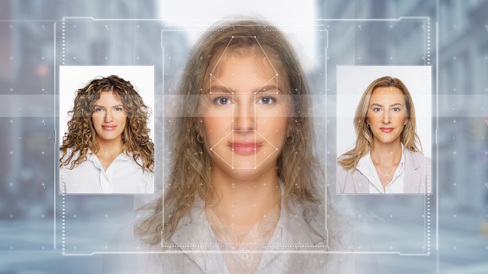 Biometric technology digital Face Scanning form lines, triangles