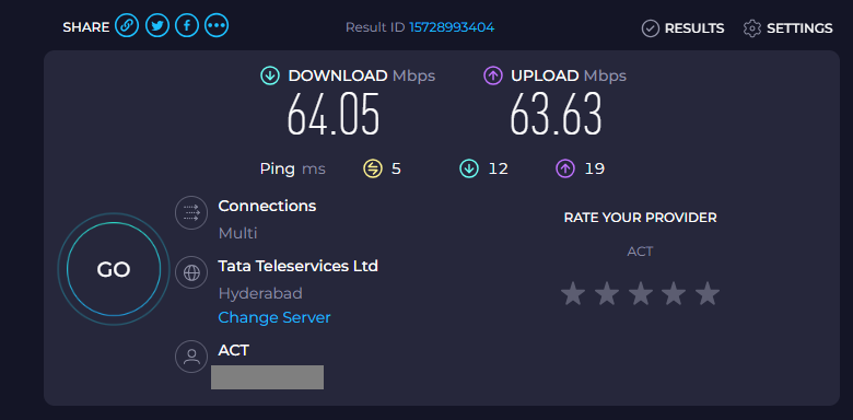 Speed test without VPN