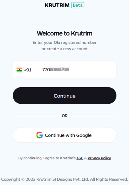 krutrim ai homepage