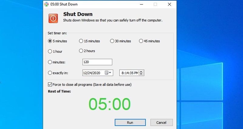 Start Menu X set power timer