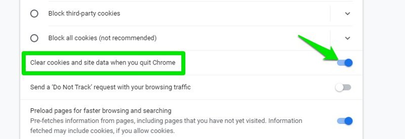 Chrome clear cookies and site data