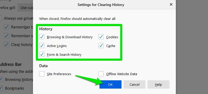 Firefox select data to delete