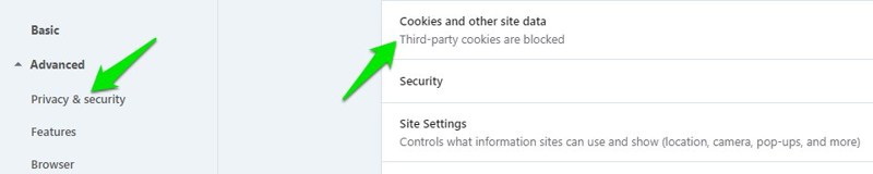 Opera cookies and site data