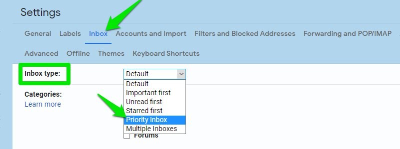 Enable priority inbox in Gmail