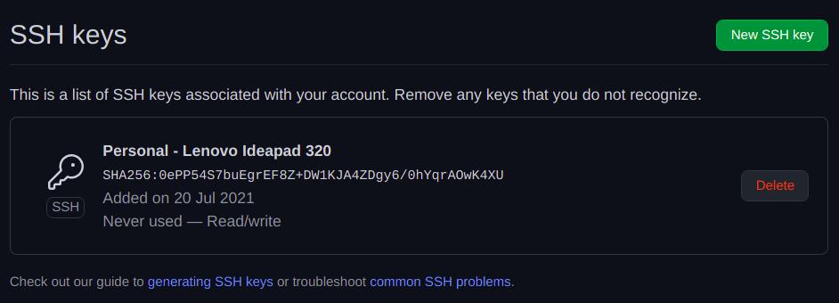 New SSH key