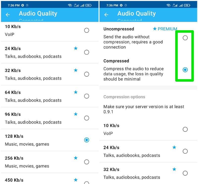 Change audio quality