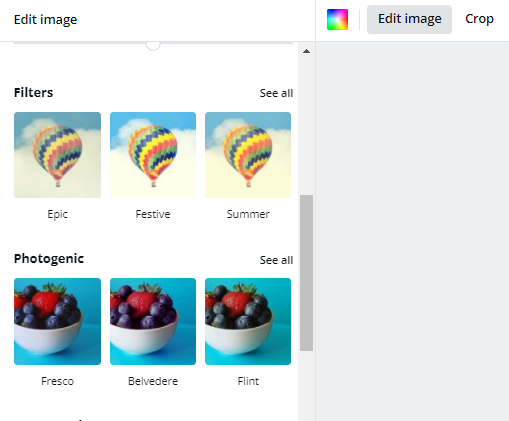 applying filters in canva