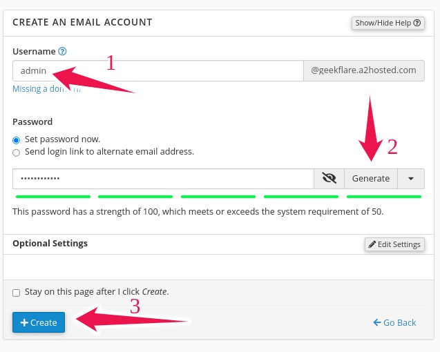 email create a2 hosting