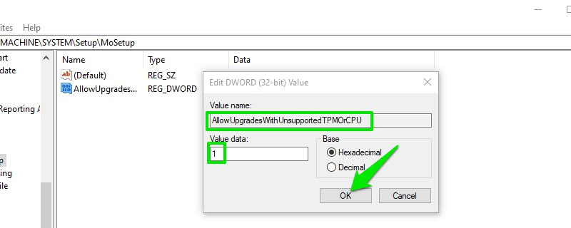 Skip TPM CPU requirement registry hack