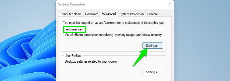 Click on Performance settings