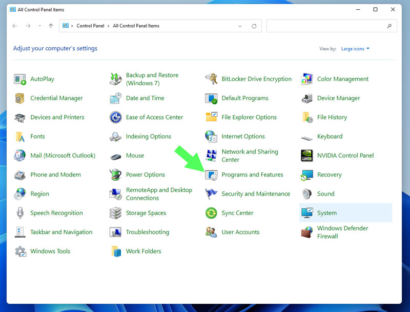 Go to programs and features in Control panel