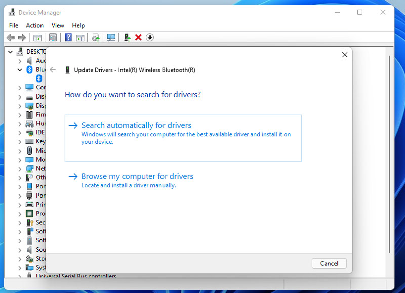 Select Search Automatically for drivers to update bluetooth driver