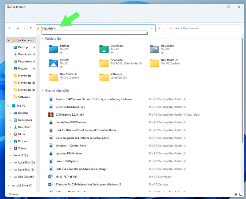 Type Appdata in File Explorer