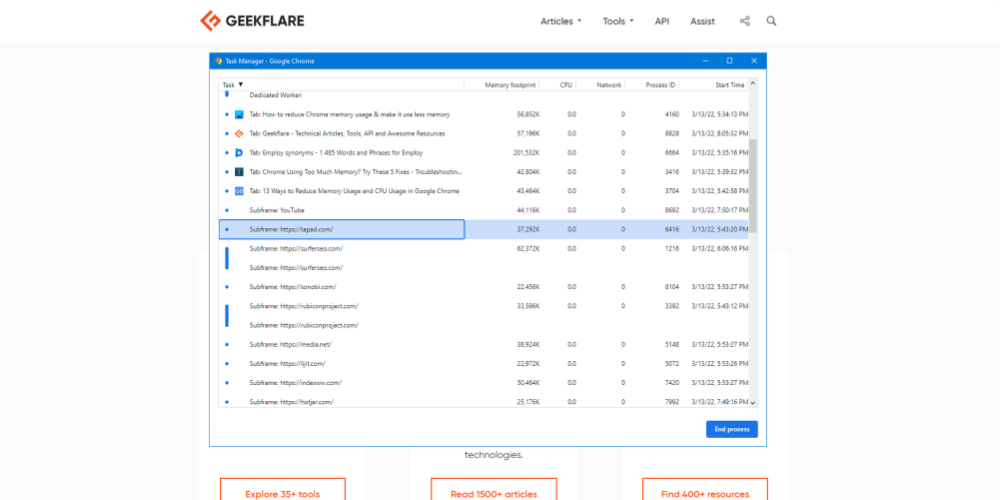 How to reduce chrome memory usage using Chrome task manager