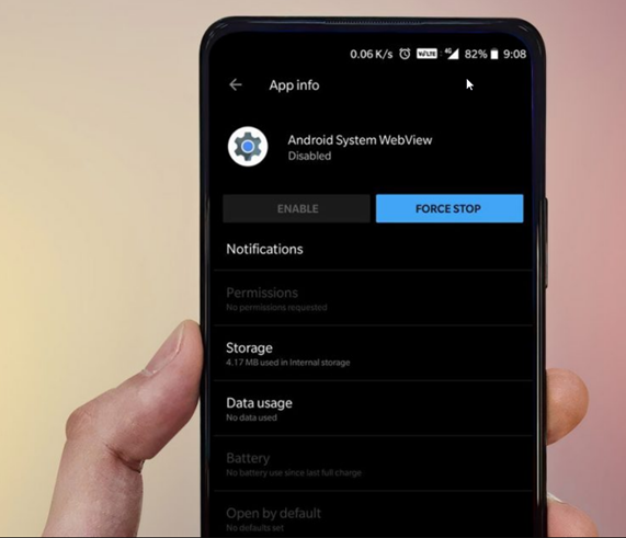 Disabled Android System WebView