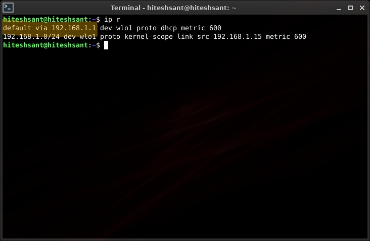 router IP address on linux terminal