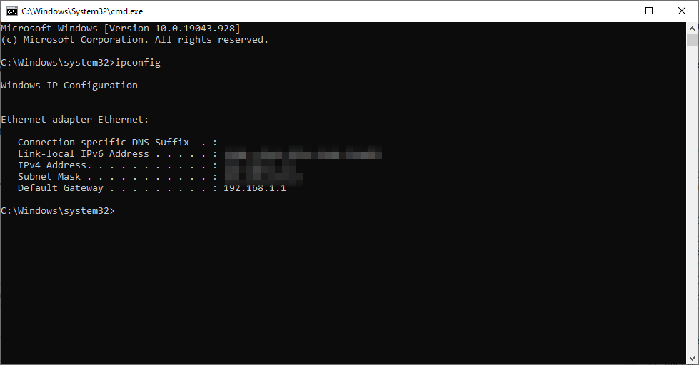 find IP address of your router on Windows with CMD