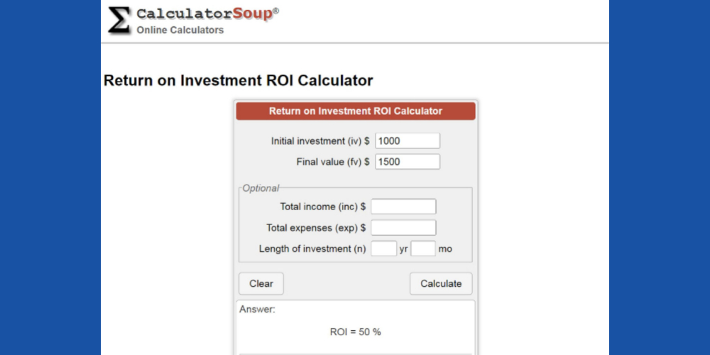 CalculatorSoup ROI Calculator