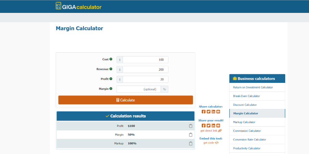 GIGAcalculator's Margin Calculator