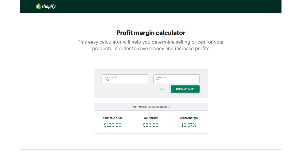 Shopify Profit Margin Calculator